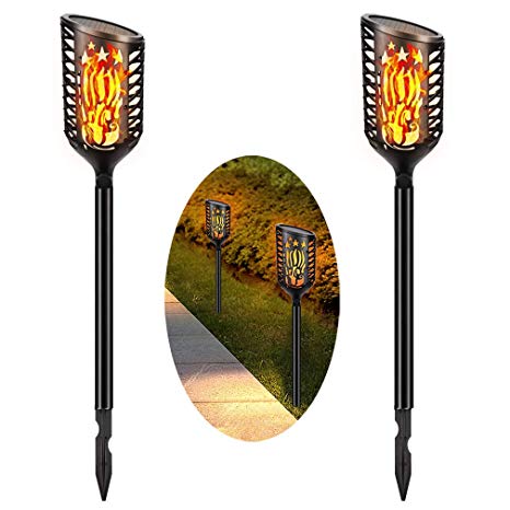 Solar Torch Light, HUANZHAN Waterproof Flickering Flames Torches Lights Outdoor Landscape Decoration Lighting Dusk to Dawn Auto On/Off Security Torch Light for Garden Patio Deck Yard Driveway, 2 Pack