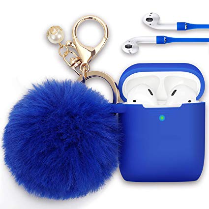Airpods Case, Filoto Airpod Case Cover for Apple Airpods 2&1 Charging Case, Cute AirPods Silicon Case with Airpods Accessories Keychain/Skin/Pompom/Strap 2020 Spring Series (Cobalt Blue)