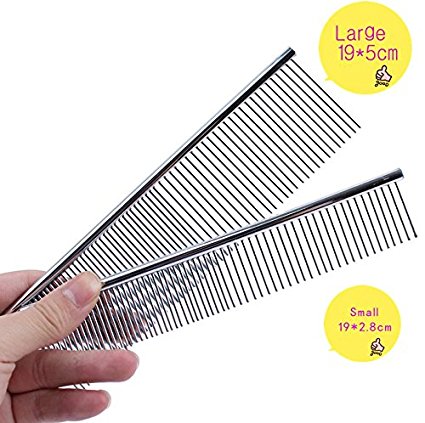 GetTen Dog Comb, Itery Pet Grooming Tools-deshedding Brush Stainless Steel Dog Comb with Two of a set of a large and a small
