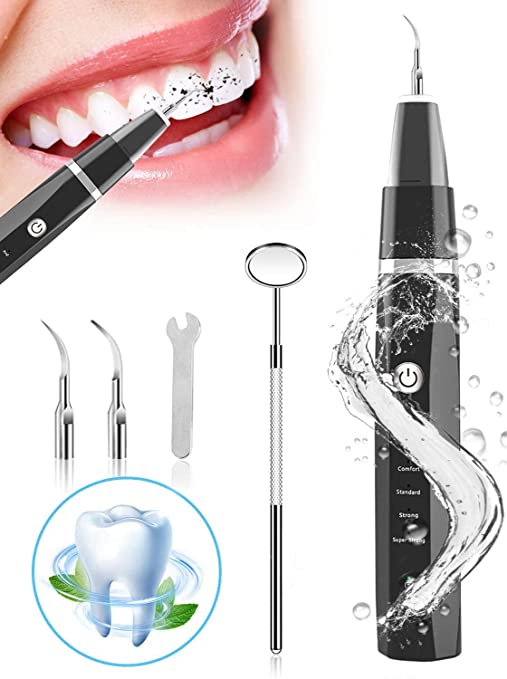 Ultrasonic Teeth Cleaning kit with 5 Modes, Waterproof, Tartar, Tooth Coffee Stains, Smoked Teeth Dental Plaque Calculus Remover with Replacement Heads Professional Dental Cleaning kit (Black)