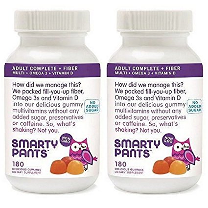SmartyPants Adult Complete Plus Fiber: Multivitamin, Omega 3, Vitamin D (2 Pack of 180 Count)