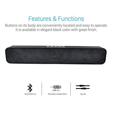 T3S® Pure Sound Pro Bluetooth 4.2 an All-in-One Versatile Wireless SOUNDBAR with FM Tuner, 3.5mm AUX, Powerful 10W Sound and USB Port.