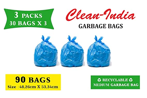 Clean India™ Blue Disposable Garbage Bags 3 Packs Medium (19X21) for Dry waste (90 pcs.)