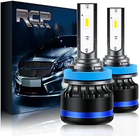 RCP H11 H8 H9 LED Headlight Bulbs with Canbus, 6000K Super Bright Upgraded Cree Chips, Universal Mini Sized Conversion Kit, 2 Pack