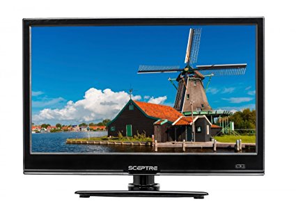 Sceptre E165BV-SS Slim 16" 720p LED HDTV HDMI USB VGA, DC 12V Car Adapter Included, Fine Black (2017)