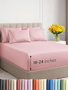 Extra Deep Queen Sheet Set - 6 Piece Breathable & Cooling Sheets - Hotel Luxury Bed Sheets Set - Easy Fit - Soft, Wrinkle Free & Comfy Sheets Set - Baby Pink Sheet Set w/Extra Deep Pockets