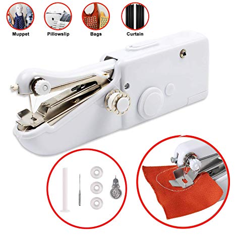 Handheld Sewing Machine Portable Stitching Machine FineWish Cordless Sewing Machine Mini Stitch Craft Machine DIY Home Travel for Fabric Clothing Kids Cloth Pet Clothes (Battery Not Included)