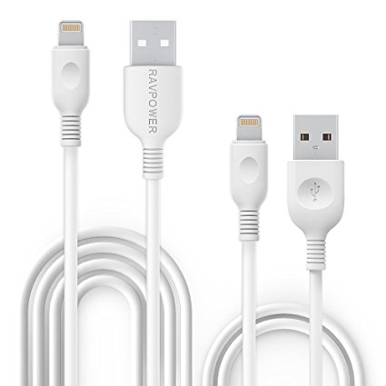 [2-Pack] iPhone Cables, RAVPower Lightning Cable Set (3ft   6ft, Ultra Durable, Lifetime Warranty) - MFi Certified Lightning to USB Cable Lead for iPhone 7 / 6S / 6 Plus / 5S, iPad -White