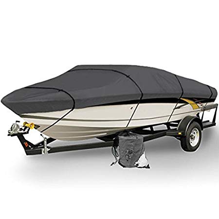 GRAY HEAVY DUTY WATERPROOF MOORING BOAT COVER FITS LENGTH 16' 17' 18.5' SUPERIOR TRAILERABLE BOAT COVERS 600 DENIER V-HULL FISHING SKI BOAT RUNABOUT PRO BASS INBOARD OUTBOARD BOAT COVERS