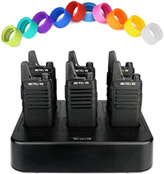 Retevis RT22 Walkie Talkies (6 Pack) with Six-Way Charger,Retevis Two Way Radio Antenna Rubber Ring(6 Pack),for Manufacturing Education Government