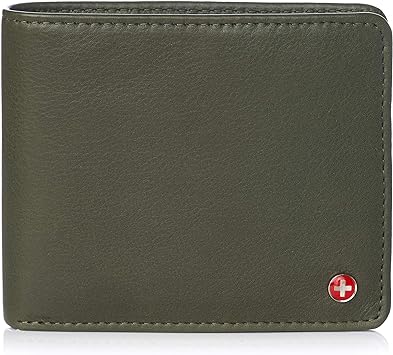 Alpine Swiss RFID Luka Men's Flip ID Wallet Deluxe Capacity ID Bifold With Divided Bill Section Camden Collection Soft Nappa Olive