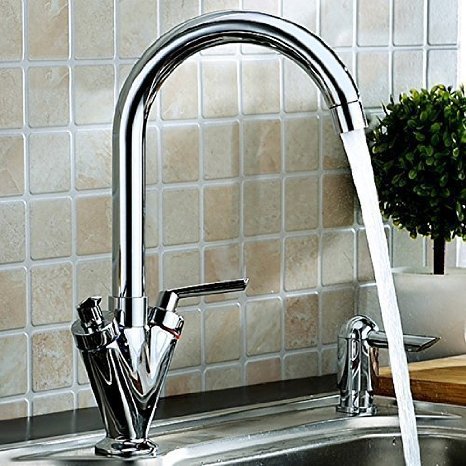 Hapilife 10 Years Warranty Contemporary Kitchen Sink Chrome Dual Lever Swivel Spout with UK Standard Fittings Mixer Monobloc Tap 305mm