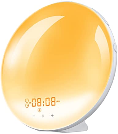 TUOKE Wake up Light Christmas Gift Alarm Light Alarm Clock with Sunrise/Sunset Simulation Dual Alarms with 20 Brightness Levels Recording FM Radio Snooze 10 Sounds 7 Colors Atmosphere Lamps USB Port
