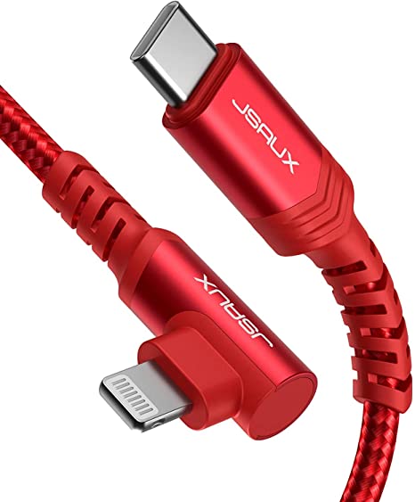 90 Degree USB C to Lightning Cable 4ft, JSAUX [Apple MFi Certified] Right Angle iPhone 13 Charger Cable with iPhone 13/13 Pro/13 Pro Max/12 Pro/11 Pro Max/X/XS/XR/8, iPad 9th 2021, AirPods Pro (Red)