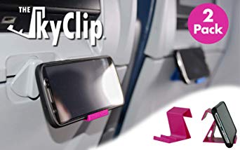The SkyClip - (Pink, 2 Pack) Airplane Cell Phone Seat Back Tray Table Clip and Phone Stand, Compatible with iPhone, Android, Tablets, and Readers