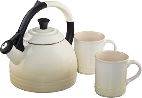 Le Creuset Enamel on Steel Kettle and Mug Gift Set, Dune