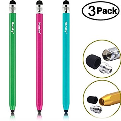 Metal Pencil-style Stylus Pen, Honsky 3 Packs of Six Sided Slim Long Capacitive Stylus, Universal Accurate Touch Screen Pens Sensitive Stylus With Fine Rubber Tips,For All Smartphones,Tablets Kindle Fire,Apple iPad Air 2/iPad 2/iPad Mini,iPhone 6/6 Plus/5/5s/5c/4s, Android Device, Google Nexus 5/7, Samsung Galaxy Tab 4/3/2, Galaxy S5/S4, HTC One M8/M7 --- Blue,Hot Pink, Green