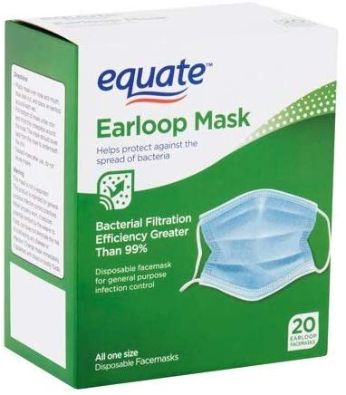 Equate Earloop Disposable Facemasks, 20 Count Each (Pack of 2)
