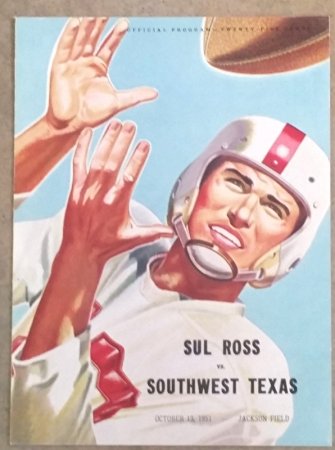 S.W. TEXAS STATE SUL ROSS COLLEGE FOOTBALL PROGRAM - 1951 - EX/NM SHAPE