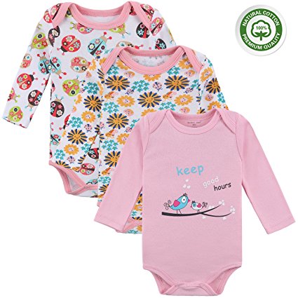 Mother Nest Baby Boys Grils Bodysuits Long Sleeve 3 Pack 100% Cotton
