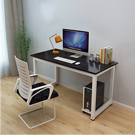 Dripex Modern Simple Style Steel Frame Wooden Home Office Table - Computer PC Laptop Desk Study Table Workstation for Home Office and More - Black