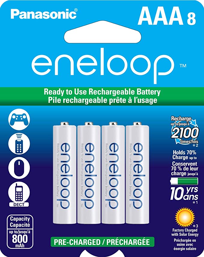 Panasonic BK-4MCCA8BA eneloop AAA 2100 Cycle Ni-MH Pre-Charged Rechargeable Batteries, 8 Pack (Renewed)