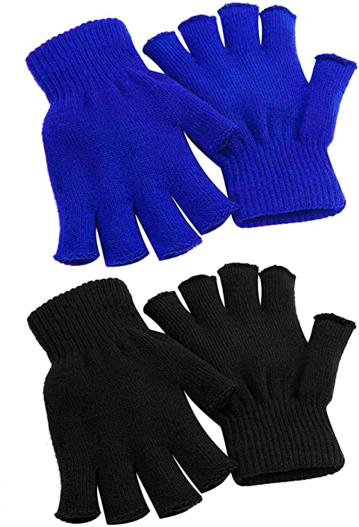 Cooraby 2 Pairs Unisex Warm Half Finger Gloves Winter Fingerless Gloves (L for Adults, M for Teens, S for Kids)