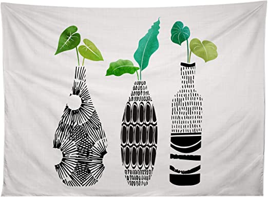 Society6 70869-tapmed Modern Tropical Black And White Tribal Vases Tapestry, 60" X 80", Multi