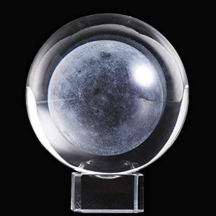 Waltz&F Crystal Ball Glass Sphere Display Moon Paperweight Healing Meditation Ball with Clear Stand for Creative Gift