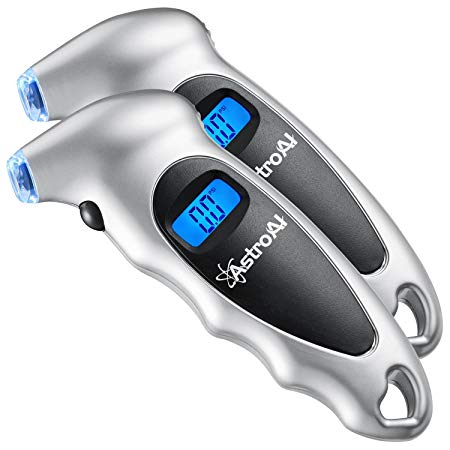 AstroAI Digital Tyre Pressure Gauge 150 PSI 4 Settings for Car Truck Bicycle with Backlit LCD and Non-Slip Grip Tyre Pressure Checker, Silver (2 Pack)