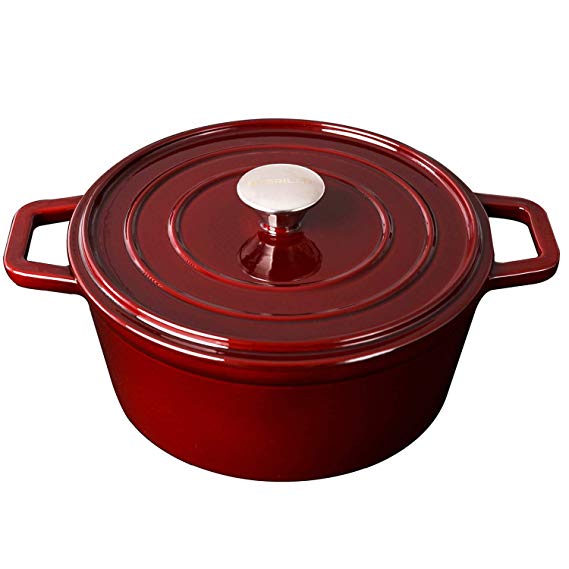 Enameled Cast Iron Dutch/French Oven, 4.5-Quart Round Dutch Oven with Self Basting Lid & Stainless Steel Knob, Electric Gas Stove Top Compatible Cookware, Claret (IR100-Claret, 4.5qt)