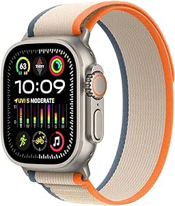 Apple Watch Ultra 2 [GPS   Cellular, 49mm] - Rugged Titanium Case with Orange/Beige Trail Loop, M/L (Renewed)