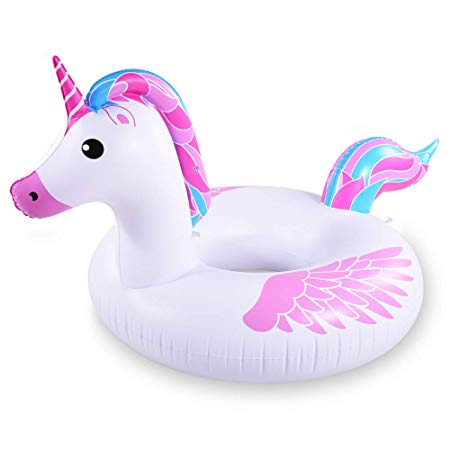 HIWENA Inflatable Unicorn Pool Float Tube for Party Summer Fun Pool Floaties, 45 Inches Pool Party Toys for Kids and Adults