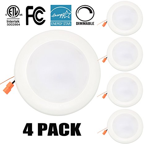 15W 7.5'' Dimmable LED Disk Light,Mini LED Ceiling light,Flush Mount Ceiling Fixture,LED Downlight (120W Replacement), Daylight, ENERGY STAR, Installs into Junction Box Or Recessed Can,5000K4PK(W)