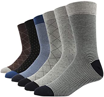 SOXART Men's Solid & Patterned Dress Socks Big & Tall 6-Pack Classic Cotton Style