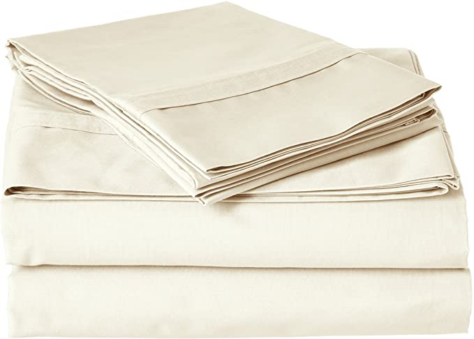 Tribeca Living Egyptian Cotton Percale 300 Thread Count Deep Pocket Sheet Set, Queen, Ivory