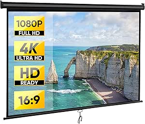 ZENY Outdoor Projector Screen Pull Down 80 Inch 16:9 HD Projection Screen, Roll Down Ceiling Projector Screen, Portable Indoor Outdoor Movie Screen