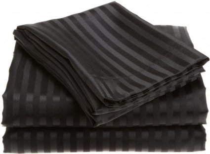 European Comfort Luxury Soft Wrinkle Resistant Striped Queen Sheet Set, - Black