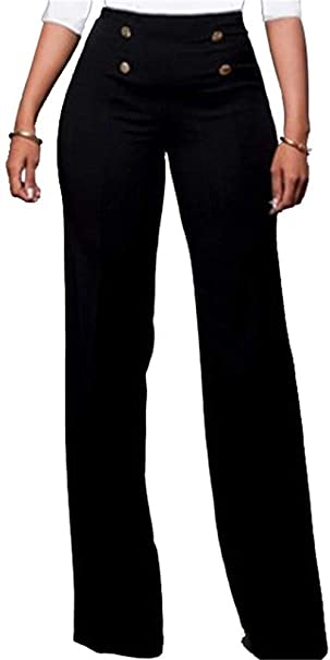 Lucuna Women's Stretchy High Waisted Loose Fit Bootcut Office Work Long Pants with Belt