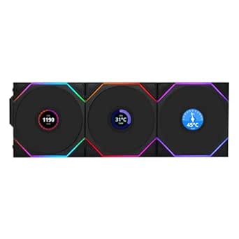 Lian Li UNI Fan TL LCD 120 Wireless - Triple Pack - 2.4 GHz Wireless Controller Included - Daisy Chain & Infinity Mirror Design - LCD Display - Controller requesd for use. - Black (12TLLCD1W3B)