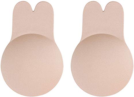 Rusee Sticky Bra Push up for USA Women C/D Cup,2 Pairs Beige,Nipplecovers Invisible Adhesive Strapless Backless Bras Lift for Large Breasts