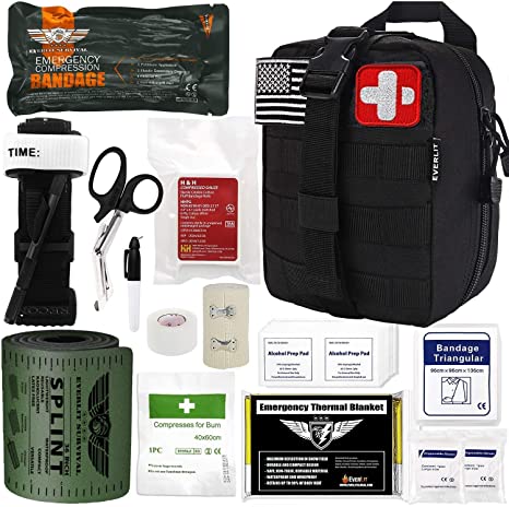 Everlit Emergency Trauma Kit with Aluminum Tourniquet 36" Splint, Military Combat Tactical IFAK for First Aid Response, Critical Wounds, Blow Out, Severe Bleeding Control