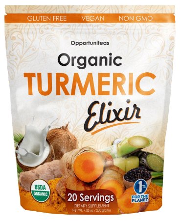 Organic Turmeric Elixir | Golden Milk Powder Drink Mix | Turmeric Curcumin Supplement | Gluten Free   Vegan   Non GMO | 20 Servings