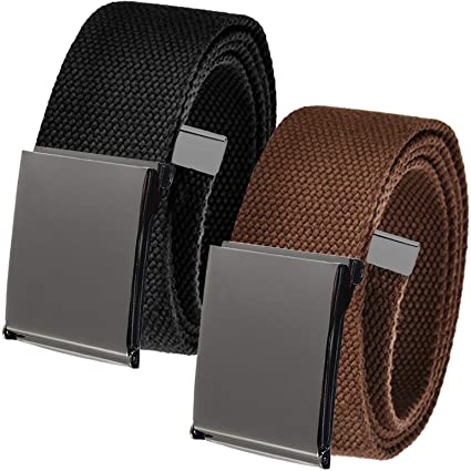 Men's Cut to Size Belt with Polished Pewter Clamp Buckle - Heavy Duty Canvas Belt Up To XXXL