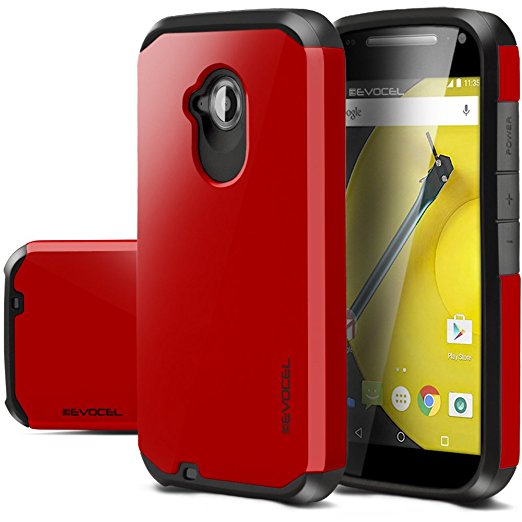 Moto E (2nd Gen) Case, Evocel® Dual Layer Armor Protector Case For Motorola Moto E2 (2nd Generation / 2015 Release) (Cricket / Boost Mobile / Sprint / Verizon / Virgin Mobile) - Fire Engine Red