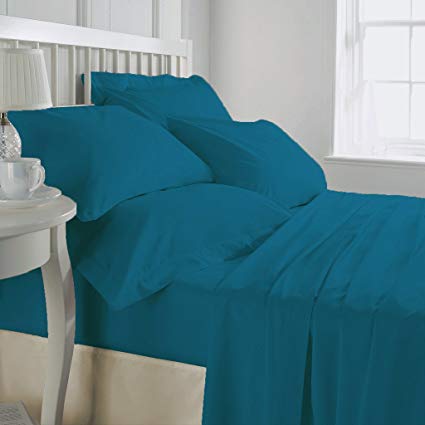Original Egyptian Cotton 600 TC 4 Piece Sheet Set 12 inch drop Turquoise Blue Queen By BED ALTER Solid {1 Fitted Sheet (60 x 80 inches) 1 Flat Sheet (90 x 102 inches) 2 Pillow Cases (20 x 30 inches)}