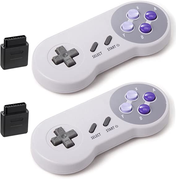 2 Pack 2.4GHz SNES Wireless Controller,kiwitatá Rechargeable Classic Remote Wireless Gamepad for Original SNES Super Entertainment System Console