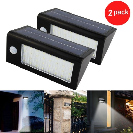 LED SopoTek 2Pack 400 Lumens Outdoor Solar Lights Motion Sensor Security light 32LED Rechargeable Step Stairway Path Landscape Garden Floor Wall Patio Lighting wall Lamp 2Pack Black