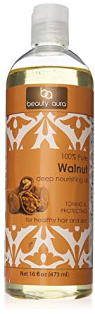 Beauty Aura Pure Walnut Oil (16 Fl Oz) - For Healthy Hair, Skin & Nails.