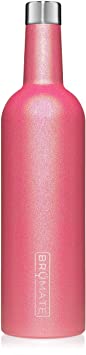 BrüMate Winesulator 25 Oz Triple-Walled Insulated Wine Canteen Made Of Stainless Steel, 24-hour Temperature Retention, Shatterproof, Comes With Matching Silicone Funnel (Glitter Neon Pink)